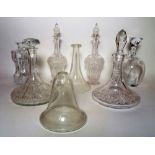 Glassware; a large quantity of modern etched drinking glasses and decanters, (qty).