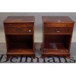 A pair of modern mahogany single drawer bedside chests on bracket feet, 46cm wide x 60cm high.