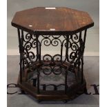 A modern metal and hardwood octagonal occasional table, 59cm wide x 62cm high,