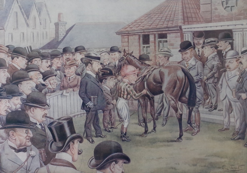 A pair of reproduction prints; Some Scalps from Newmarket; Chasing at Sandown Park, each 27 x 39cm,