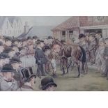 A pair of reproduction prints; Some Scalps from Newmarket; Chasing at Sandown Park, each 27 x 39cm,