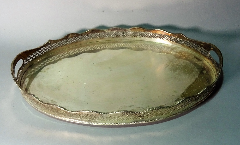 Silver plated wares, a set of three Victorian oval graduated galleried trays, - Image 2 of 3