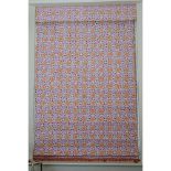 A Roman linen blind, with printed repeated flowerhead design, 130cm wide x 200cm long.