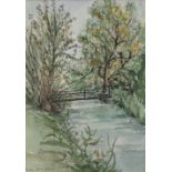 Judy Strafford (British, 1932-2018), River landscape, signed, watercolour, 18 x 13cm,