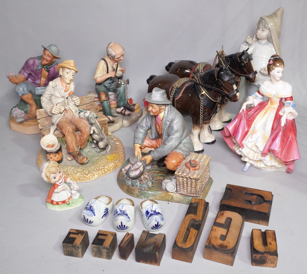 Ceramics, a group of Capodimonte type figures, two Beswick style horses and sundry. - Image 2 of 15