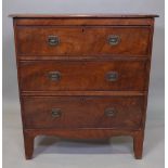 A 19th century mahogany small chest of three long drawers, on bracket feet, 74cm wide x 84cm high.