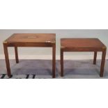 A campaign style mahogany and brass bound nest of two tables, the largest 64cm wide x 49cm high,