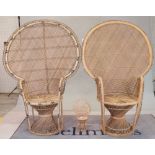 A near pair of modern rattan peacock armchairs, 57cm wide x 148cm high, and a miniature example,