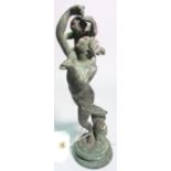 An early 20th century bronze figure of a female with a cherub, 22cm high.