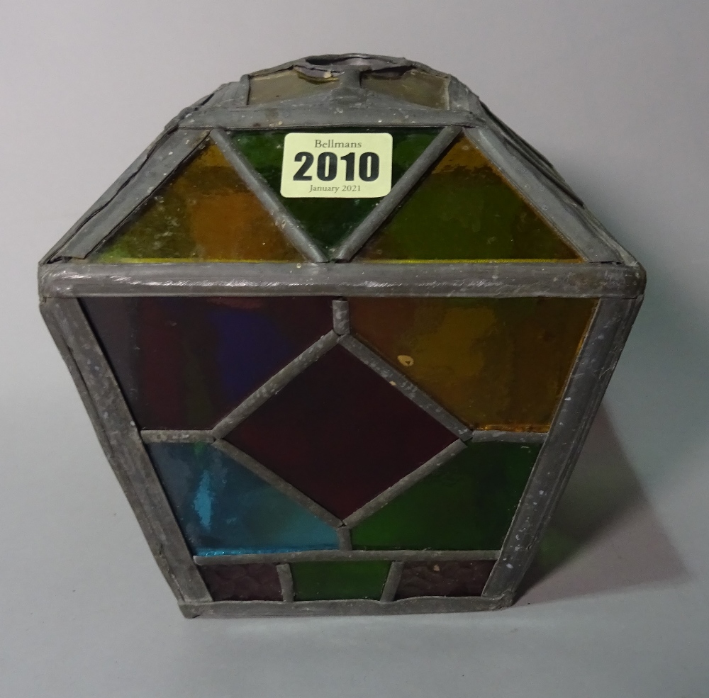 An early 20th century stained glass shade of tapering form, 16cm wide x 19cm high, - Image 3 of 5