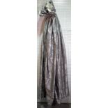 A pair of modern grey lined and interlined curtains, with silver foliate pattern decoration,