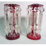 A pair of Bohemian ruby glass lustres, 18cm high, (2).