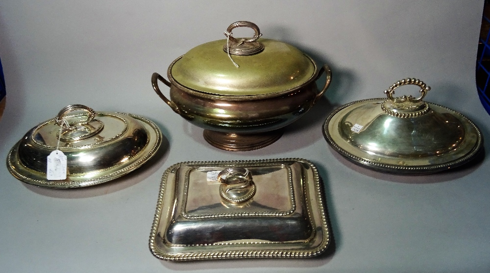 Silver plated wares, a set of three Victorian oval graduated galleried trays, - Image 3 of 3