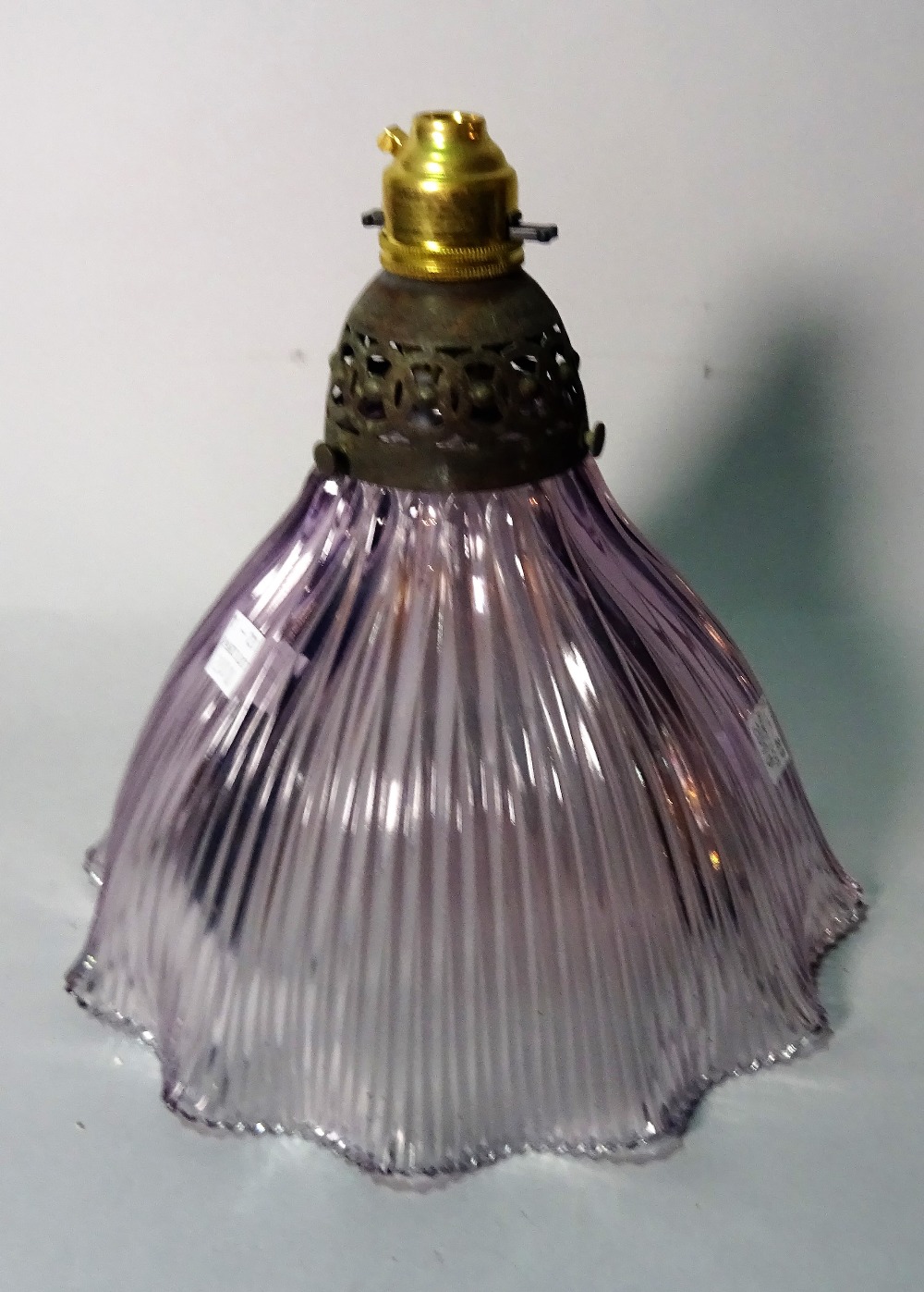 An early 20th century stained glass shade of tapering form, 16cm wide x 19cm high, - Image 2 of 5