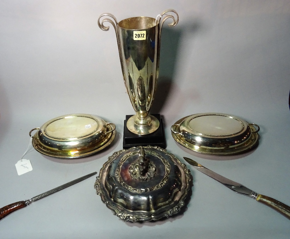 Silver plated wares, a set of three Victorian oval graduated galleried trays,