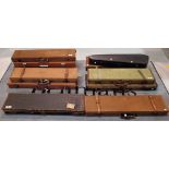 Ten various rectangular travelling shotgun cases and a wooden violin case, (11).