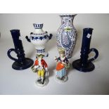 Continental ceramics to include; a pair of German porcelain figures, a Gien floral decorated vase,