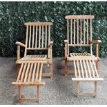 A pair of modern hardwood folding steamer chairs, 58cm wide x 85cm high.