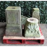 Garden statuary, a group of four reconstituted stone bases, the largest 32cm wide x 66cm high, (4).