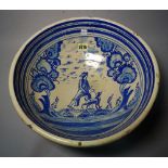 A Spanish pottery blue and white bowl,