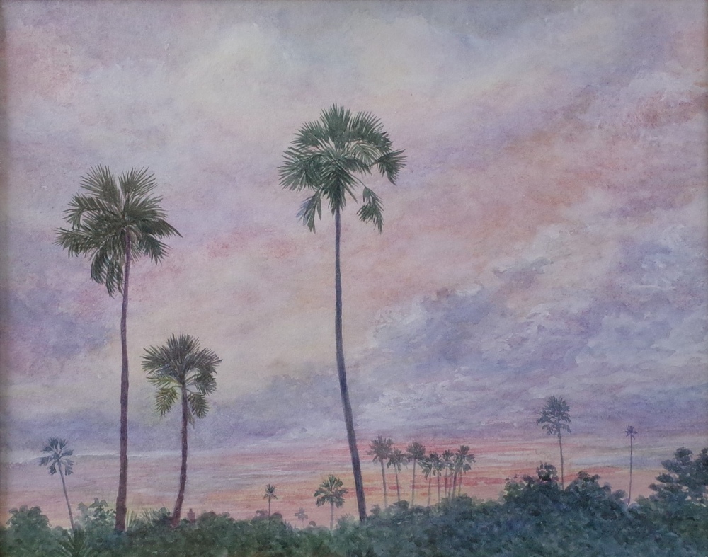 English School, 20th Century, Trees at sunset, watercolour, 23.5 x 29.