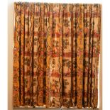 A pair of linen curtains, printed with 18th century hunting scenes, 170cm wide x 150cm long.