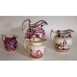 A group of four 19th century lustre jugs, 22cm high, (4).