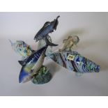 Two Beswick fish, (a.f.), two Murano style glass fish and another model of a fish, (5).