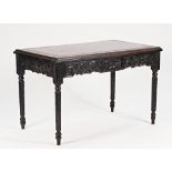 Chinese export, a late 19th/early 20th century ebony rectangular writing table with single...