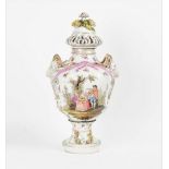 A large Carl Thieme, Potschappel, two-handled vase and cover, late 19th century, set with rams...