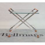A 20th century chrome beech and glass two tier serving trolly