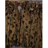 Curtains, a pair lined and interlined floral decoration, each 137cm wide x 200 cm long, with pole