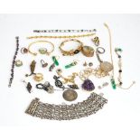 A group of silver mounted and costume jewellery, (qty)