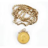 A gold medallion commemorating Sir Winston Churchill, in a gold pendant mount, gross weight 20...