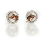 A pair of white gold, diamond and reverse painted intaglio crystal dress cufflinks, each...