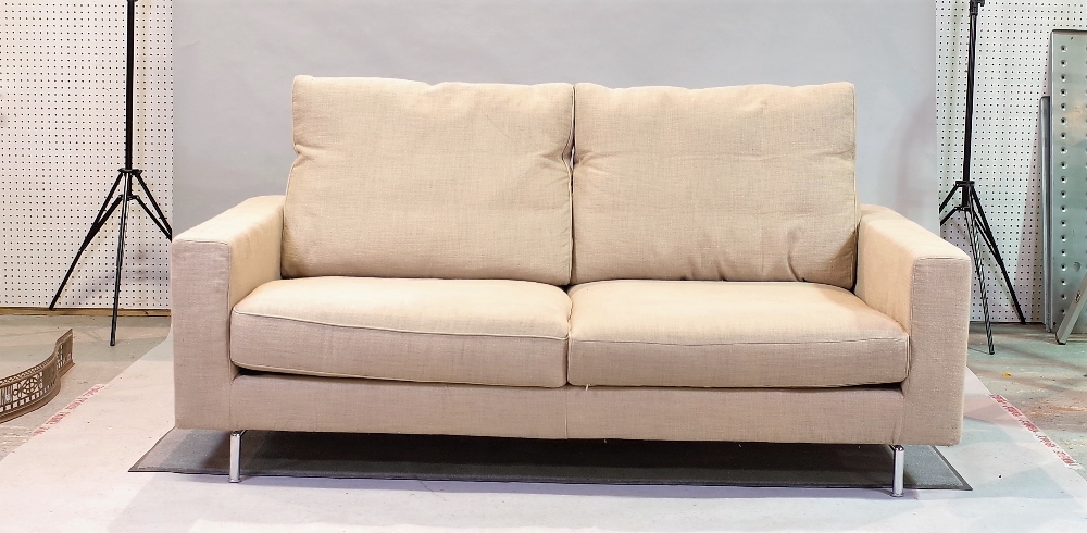 ‘Living Divani’, a modern hardwood framed corner sofa with beige upholstery on chrome tubular... - Image 5 of 5