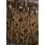 Curtains, a pair lined and interlined, floral decoration, each 140cm x 210cm long, with pole