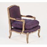 A grey painted Louis XV style open armchair.