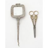 A pair of grape scissors and a mirror, (2).