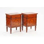 After Maggolini, a pair of 18th century style petite commodes/bedside tables each with three...