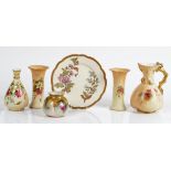 A collection of six pieces of Royal Worcester including a pair of vases, shape no. G923,...