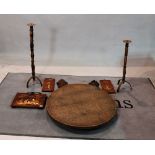 Collectibles including a pair of hardwood carved candlesticks, 80cm high,