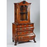 A late 18th century Dutch floral marquetry inlaid walnut display cabinet commode, the top...