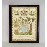 A 19th century needlework sampler, framed and glazed, 41cm x 48cm