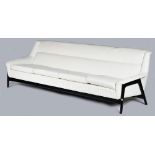 A mid century Swedish design Dux four-seat sofa, with black frame and sculptural sides, remade...