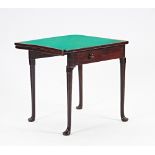 A mid-18th century mahogany triangle handkerchief double fold out games / tea table.