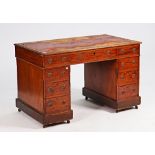 A 19th century mahogany pedestal desk, with nine drawers about the knee, 120cm wide x 87cm deep.