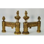 A pair of Louis XVI style ormolu chenets/andirons, (2)