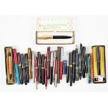 Eighteen various fountain pens, to include a green marble effect pen detailed 'Conway Stewart...