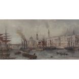 After Thomas Allom, Port of London in 1839, colour print 20 x 40cm